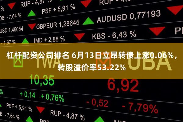 杠杆配资公司排名 6月13日立昂转债上涨0.06%，转股溢价率53.22%