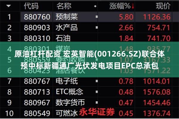 原油杠杆配资 宏英智能(001266.SZ)联合体预中标新疆通广光伏发电项目EPC总承包
